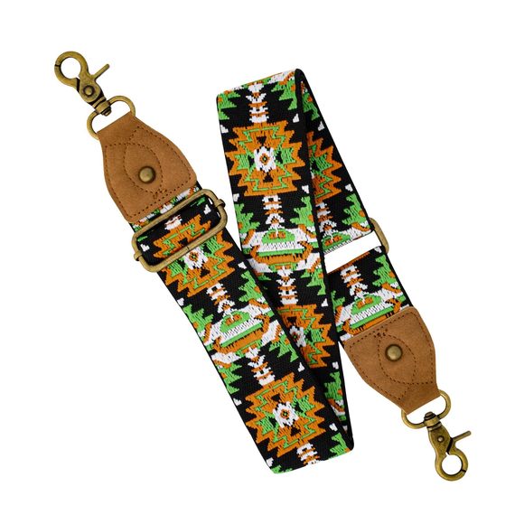 Bronze Hardware Purse Strap With Brown Leather Head, Retro Aztec Replacement V - Picture 1 of 5